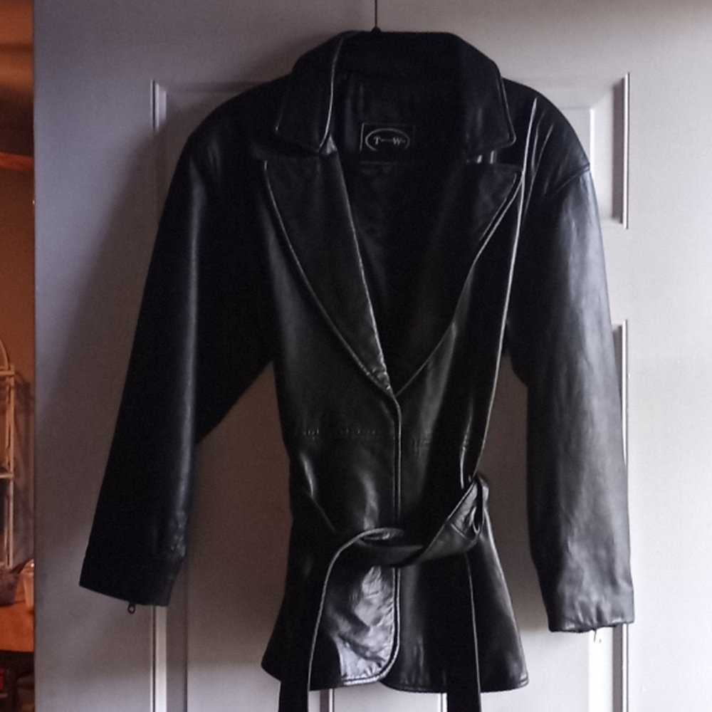 Used womens black dress leather coats